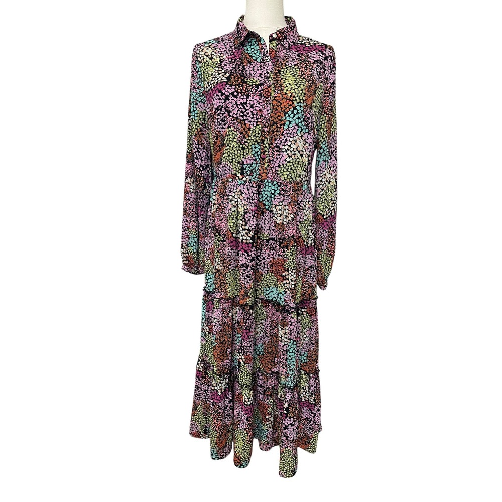 Multicolor Floral Tiered Long Sleeve Maxi Dress